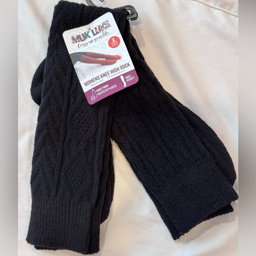 Muk Luks 2 pair pack Black Knee High Socks